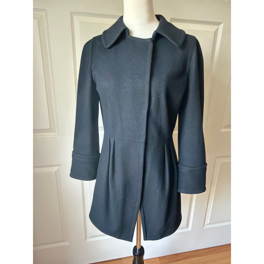 Lavender Label Vera Wang Wool Coat Women 4 Black Pleated Silk Dark Academia